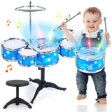 Kids Drum Set for Toddlers w/ Light (All Plastic) Musical Gifts Toys for Boys Girls Drum Kit Musical Instrument for Beginner Music Practice Christmas Birthday Gift Kids