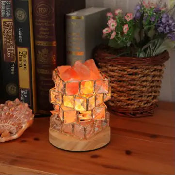 Himalayan Crystal Salt Lamp with Iron Cube Design