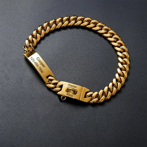 15mm Stainless Steel Cuban Chain Dog Collar Waterproof Adjustable Pet Necklace Custom Lettering ID Card with Dog Name Anti-lost