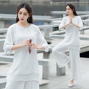 Yoga Clothes Women New Ethnic Style Meditation Clothes Cotton and Linen Loose Two-piece Suit Traditional Clothing for Women