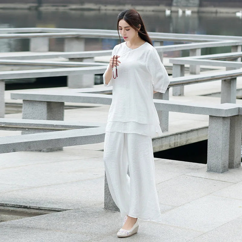 Yoga Clothes Women New Ethnic Style Meditation Clothes Cotton and Linen Loose Two-piece Suit Traditional Clothing for Women