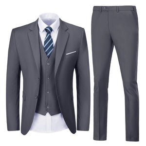 Men Suits Slim Fit 3 Piece Suit Set Dark Grey Suits for Men Solid Suit Jacket Vest Pants Business Prom Suit Tuxedos S