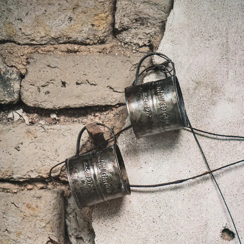 Vintage English Print Iron Flower Bucket with Handle