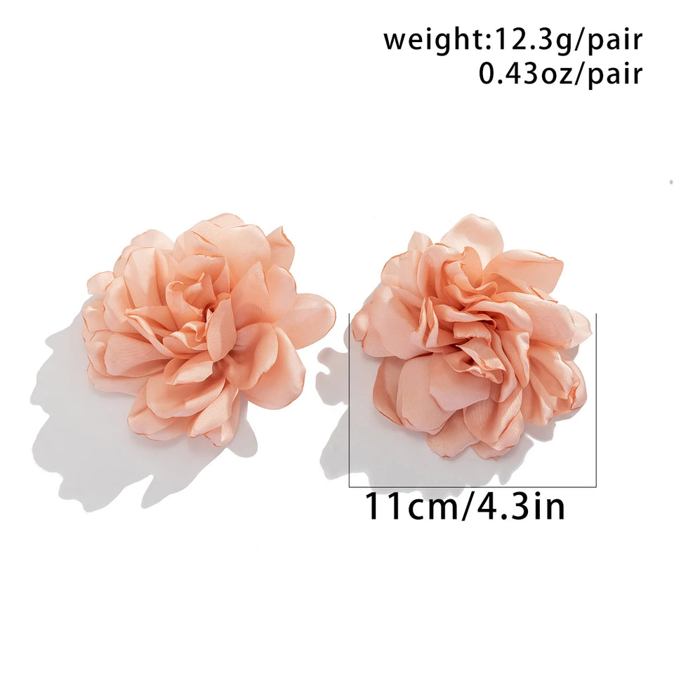 Bohemia Exaggerated Large Fluffy Fabric Flower Drop Earrings for Women Trendy Elegant Petal Y2K Jewelry Wed Accessories Gift