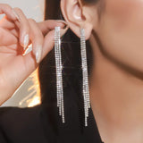 TREAZY Simple Shiny Crystal Tassels Long Drop Earrings Ladies Wedding Party Rhinestones Hanging Dangle Earring for Women Brincos