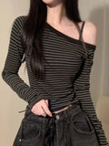 Slim Fit Striped Long Sve T-irt Women's Korean Sle Base Layer irt ort Model Inner Wear Top for Autumn 2025
