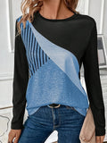 Color Block Stripe 3d Print Long SleeveT-Shirt Women's Clothing Long Sleeve T-shirt Fashion Casual Oversized Tops Tees Female
