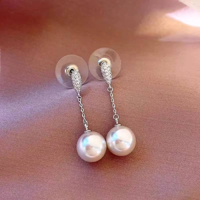 Light Luxury High-end Small Tassel Pearl Earrings 2024 New Jewelry Round Face Suitable Ear Accessories For Womens and Girls Gift