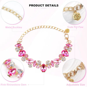 Luxury Gemstone Dog Cat Collar Gold Chain Necklace Fashion Pet Jewelry Accessories Puppy Diamond Collar for Small Medium Dogs