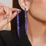 TREAZY Simple Shiny Crystal Tassels Long Drop Earrings Ladies Wedding Party Rhinestones Hanging Dangle Earring for Women Brincos