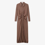 AS AW25 woman dress turn-down collar ribbing high elastic shirring maxi dress