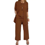 Women Clothes Stylish Women's 3-piece Pantsuit Set with Long Sleeve Cardigan O Neck Vest Wide Leg Trousers Fall Spring Outfit