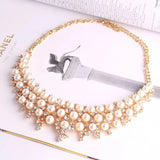 3 pieces of women's jewelry set, fashionable pearl necklace, earring set, collarbone necklace, bride's wedding jewelry