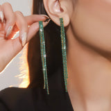 TREAZY Simple Shiny Crystal Tassels Long Drop Earrings Ladies Wedding Party Rhinestones Hanging Dangle Earring for Women Brincos