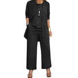 Women Clothes Stylish Women's 3-piece Pantsuit Set with Long Sleeve Cardigan O Neck Vest Wide Leg Trousers Fall Spring Outfit