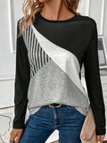 Color Block Stripe 3d Print Long SleeveT-Shirt Women's Clothing Long Sleeve T-shirt Fashion Casual Oversized Tops Tees Female