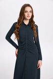 AS AW25 woman dress turn-down collar ribbing high elastic shirring maxi dress