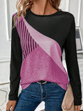 Color Block Stripe 3d Print Long SleeveT-Shirt Women's Clothing Long Sleeve T-shirt Fashion Casual Oversized Tops Tees Female