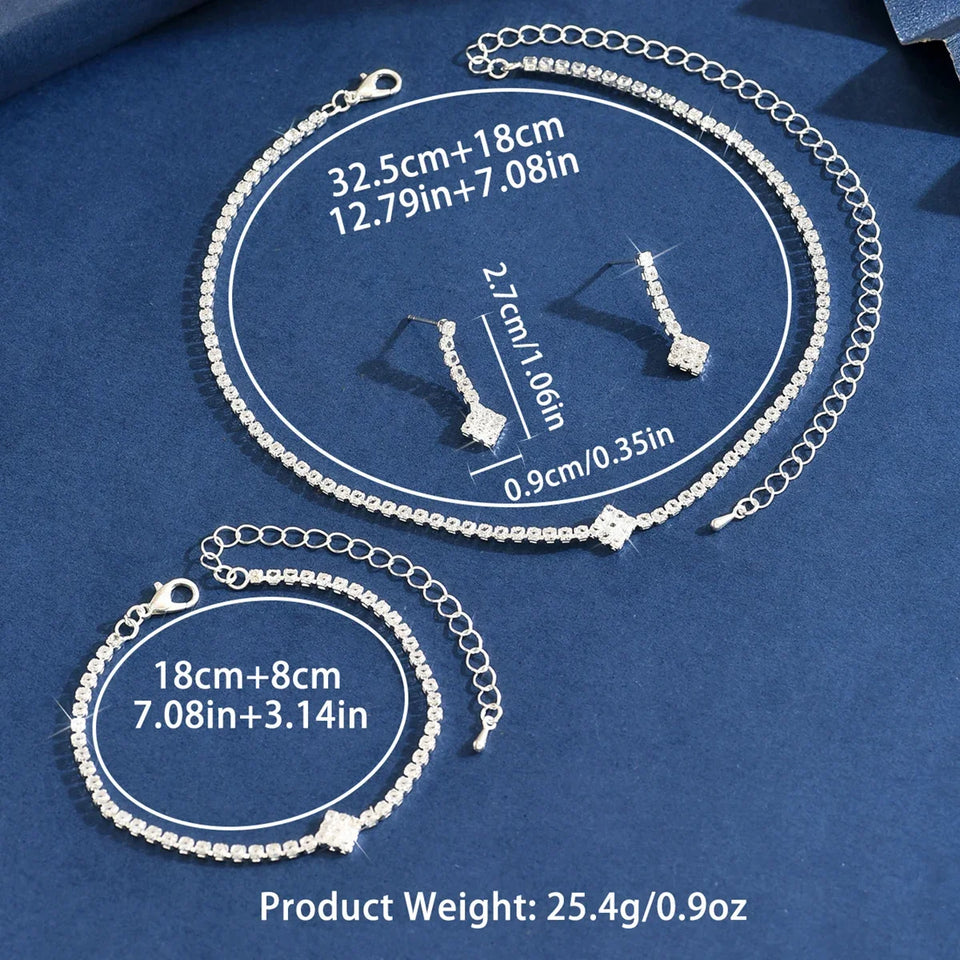 Women's Jewelry Set zircon Copper Alloy Chain Necklace Earrings Bracelet Casual Accessories for Weddings Parties Holidays