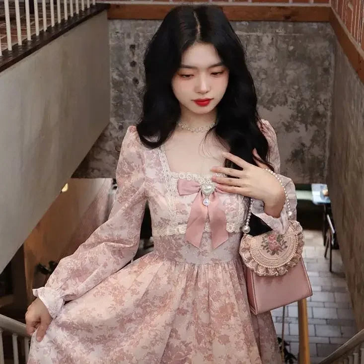 Gentle French Style Sweet Long Sleeve Dress Women's Four-way Stretch Inner Cloth Autumn New Arrival Fairy Tale System Dress