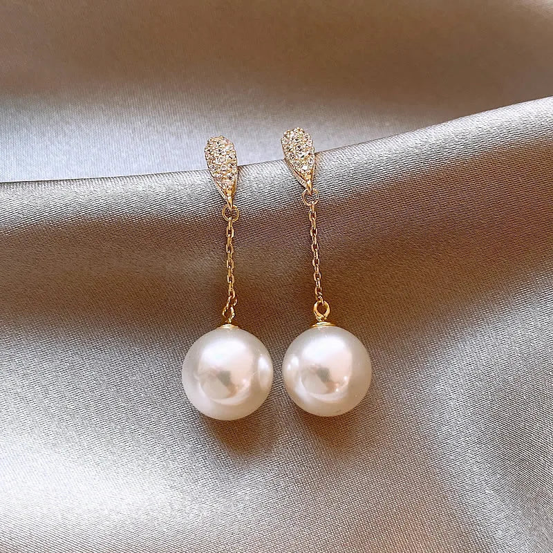 Light Luxury High-end Small Tassel Pearl Earrings 2024 New Jewelry Round Face Suitable Ear Accessories For Womens and Girls Gift