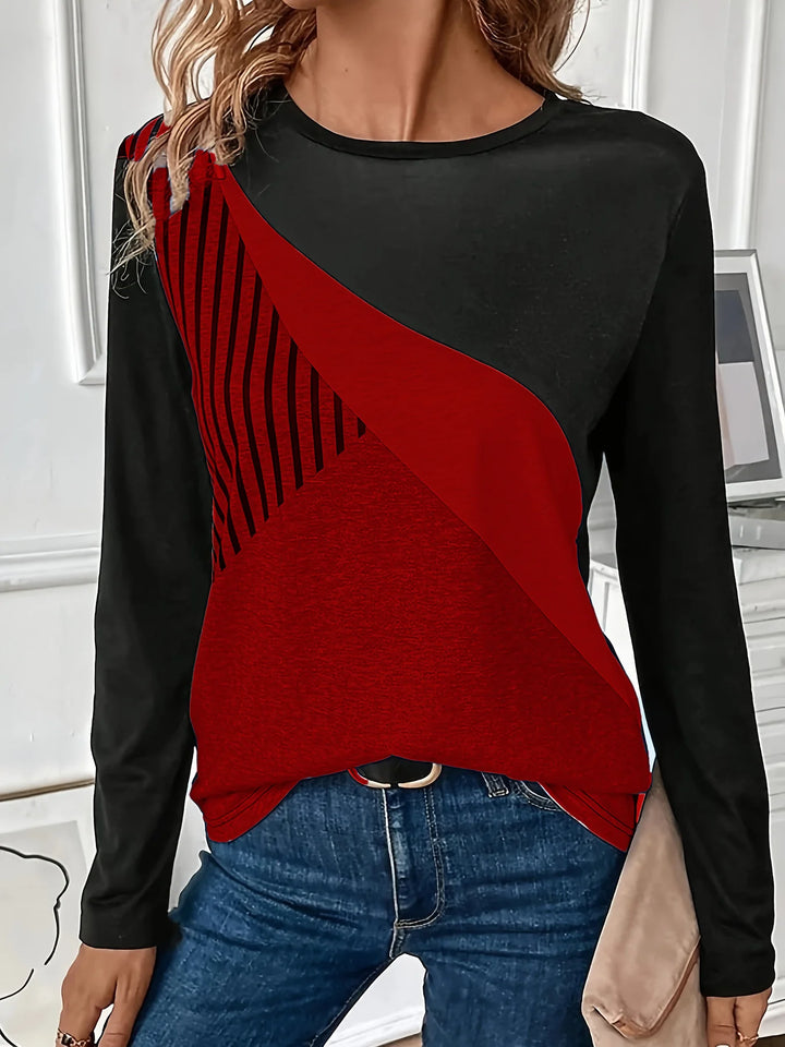 Color Block Stripe 3d Print Long SleeveT-Shirt Women's Clothing Long Sleeve T-shirt Fashion Casual Oversized Tops Tees Female