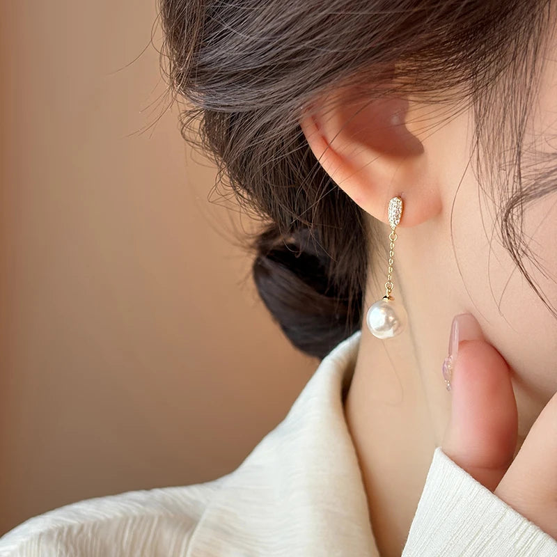 Light Luxury High-end Small Tassel Pearl Earrings 2024 New Jewelry Round Face Suitable Ear Accessories For Womens and Girls Gift