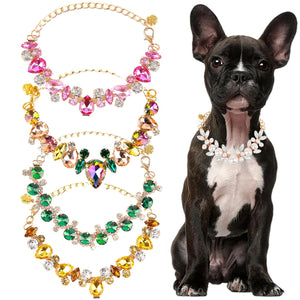 Luxury Gemstone Dog Cat Collar Gold Chain Necklace Fashion Pet Jewelry Accessories Puppy Diamond Collar for Small Medium Dogs