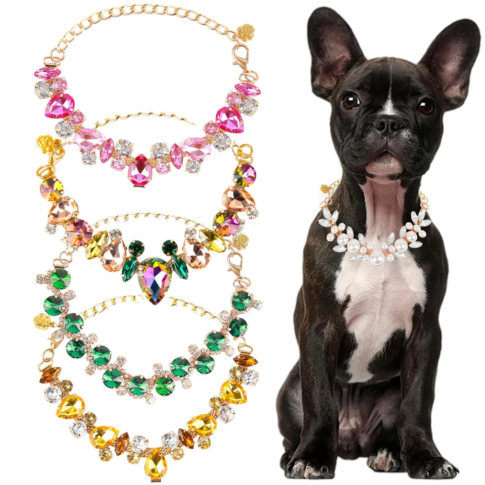 Luxury Gemstone Dog Cat Collar Gold Chain Necklace Fashion Pet Jewelry Accessories Puppy Diamond Collar for Small Medium Dogs