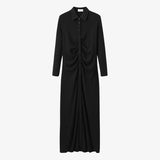 AS AW25 woman dress turn-down collar ribbing high elastic shirring maxi dress