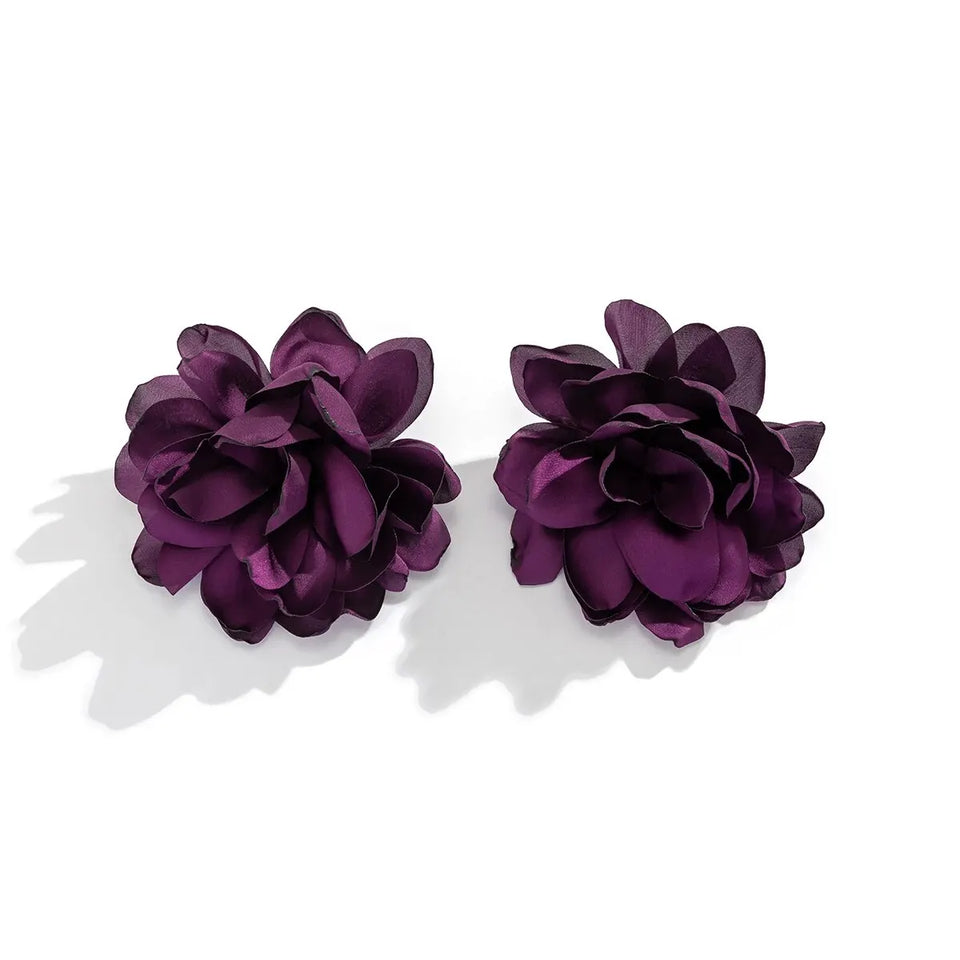 Bohemia Exaggerated Large Fluffy Fabric Flower Drop Earrings for Women Trendy Elegant Petal Y2K Jewelry Wed Accessories Gift
