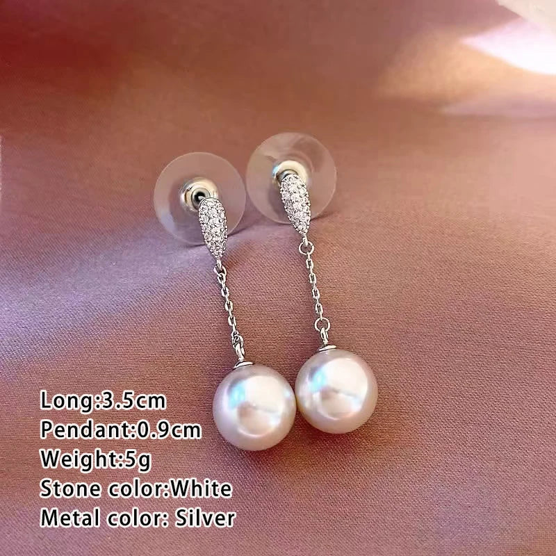Light Luxury High-end Small Tassel Pearl Earrings 2024 New Jewelry Round Face Suitable Ear Accessories For Womens and Girls Gift