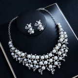3 pieces of women's jewelry set, fashionable pearl necklace, earring set, collarbone necklace, bride's wedding jewelry