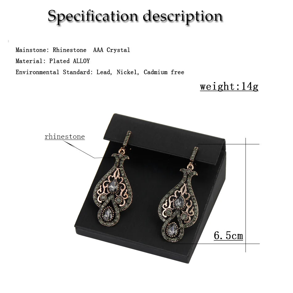 Neovisson Shining Moroccan Gray Crystal Earring Antique Gold Color Turkish Wedding Jewelry Bride Gift Handmade Trendy Earring
