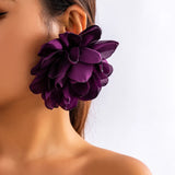 Bohemia Exaggerated Large Fluffy Fabric Flower Drop Earrings for Women Trendy Elegant Petal Y2K Jewelry Wed Accessories Gift