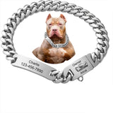15mm Stainless Steel Cuban Chain Dog Collar Waterproof Adjustable Pet Necklace Custom Lettering ID Card with Dog Name Anti-lost