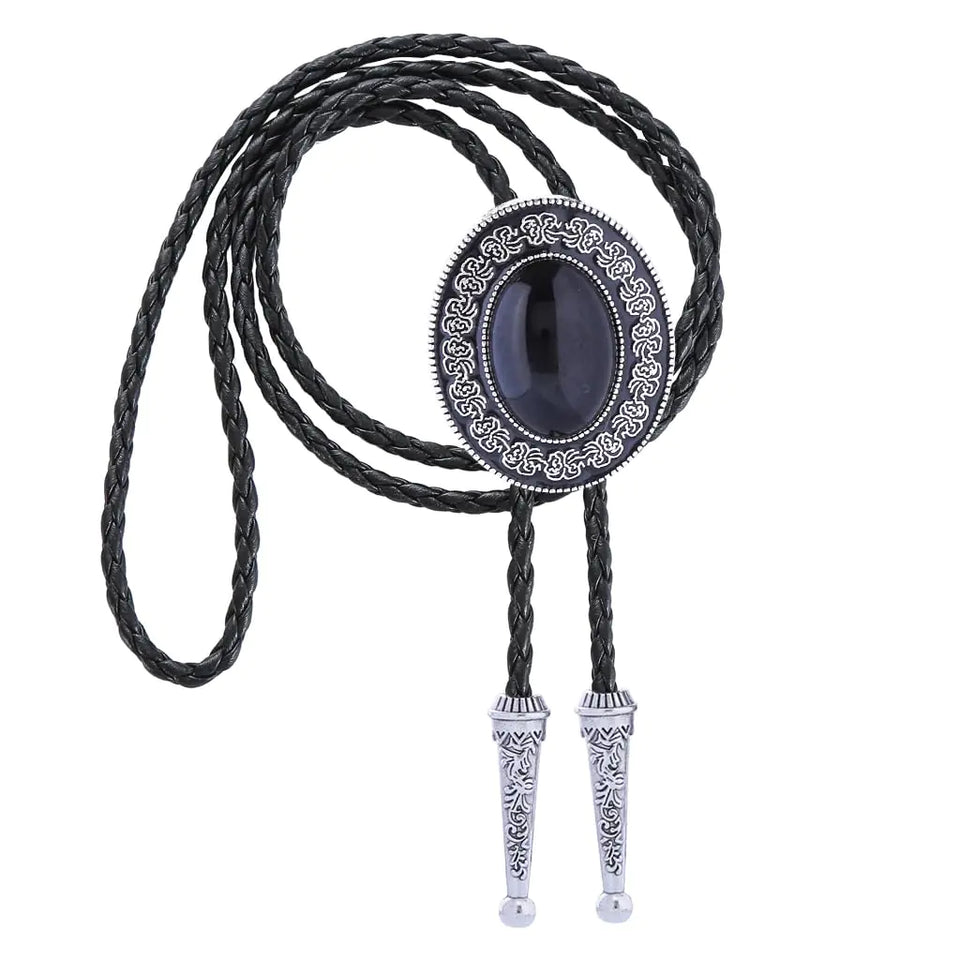 GelConnie Vintage Western Tie Bolo Necklace Black Stone Bolo Tie for Men Western Accessories Womens Bolo Tie Necklace Leather Cowboy Tie